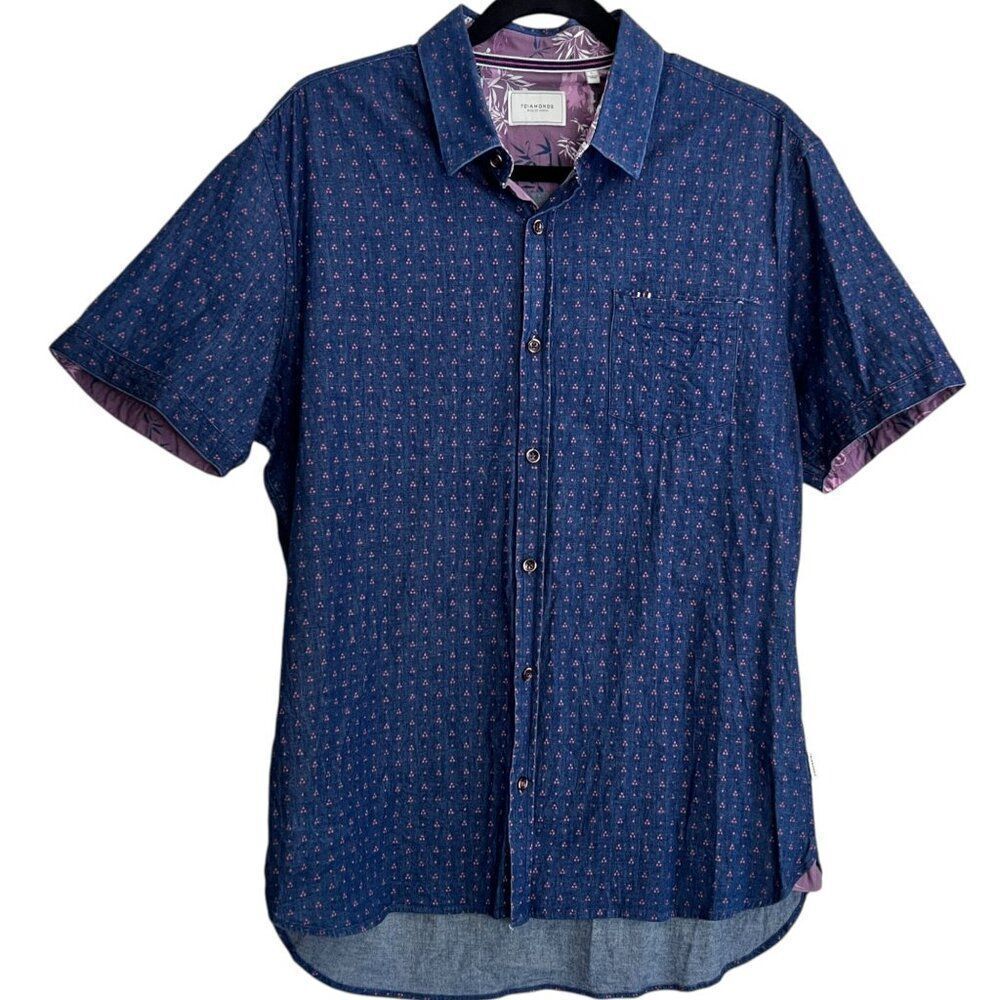 7Diamonds Shirt Same Old Blues All Over Print Short Sleeve Button Up Size Large